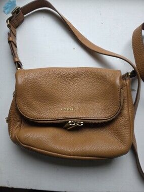 Fossil Preston Small Flap Crossbody  In Tan Leather